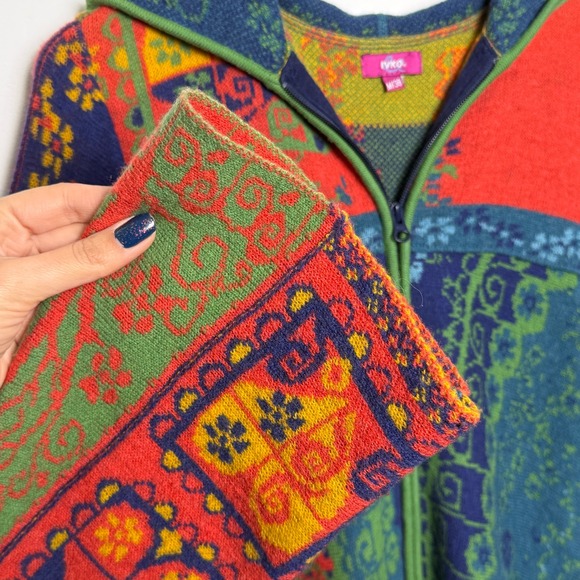 IVKO Bohemian Patchwork Knit Long Hooded Cardigan Sweater Jacket Womens M - Picture 4 of 9